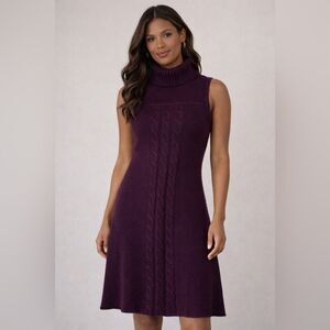 Calvin Klein Sleeveless Cable Knit Turtleneck Dress - Deep Plum